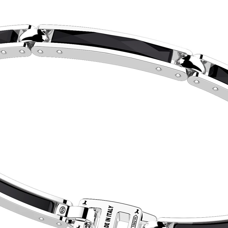 Bracciale in argento con maglie in ceramica e raccordi bruniti.