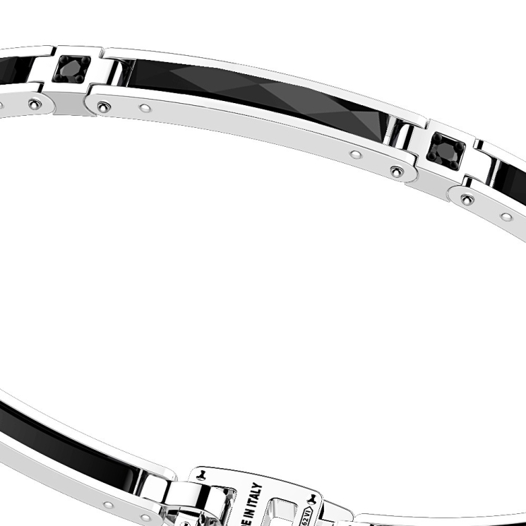 Bracciale in argento con maglie lunghe in ceramica e pietre.