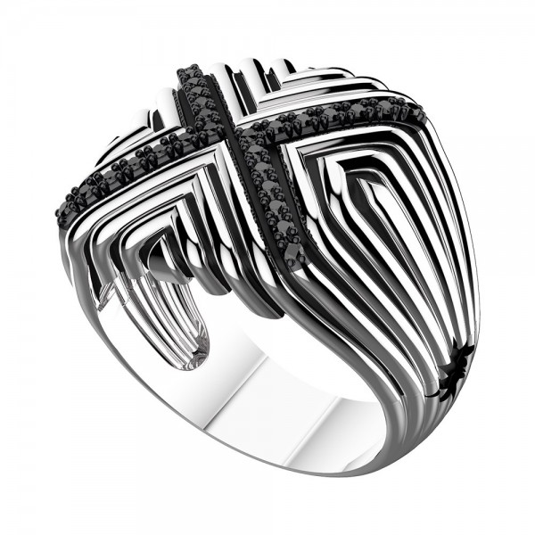 Silver ring with black spinels