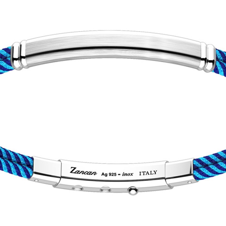 Pulsera Zancan de kevlar con placa de plata.