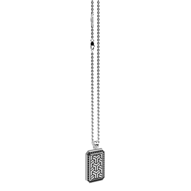 Collar Zancan de plata con colgante de placa y piedras negras.