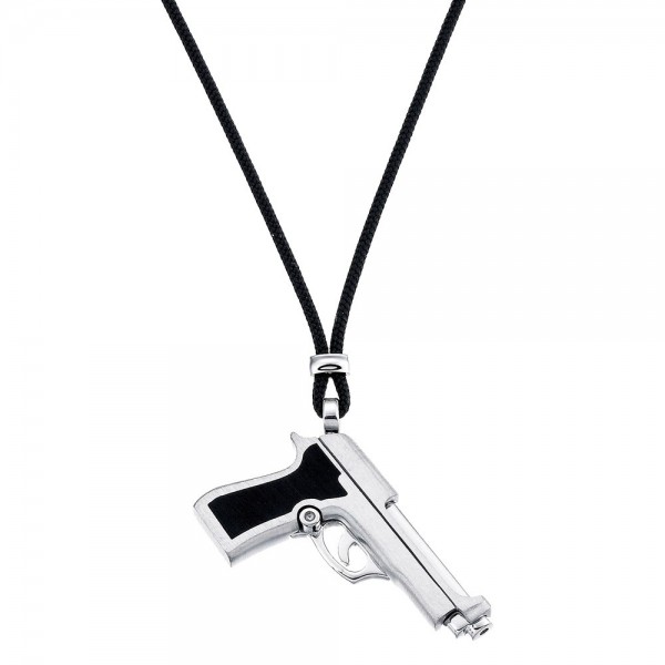 Collana con pistola in argento e kevlar nero.