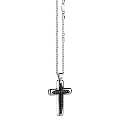 Collana Zancan in argento con pendente a croce e pietre nere.