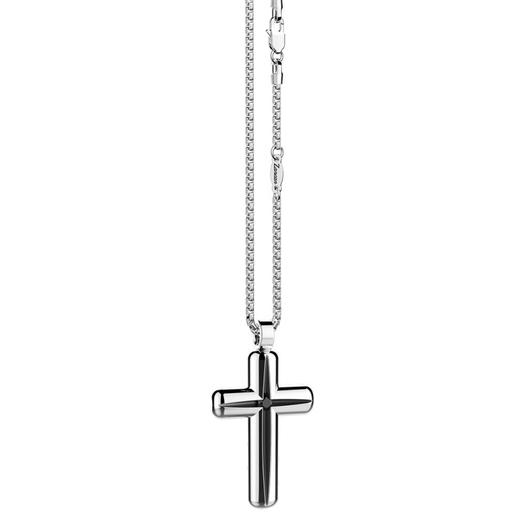 Zancan silver necklace with cross pendant and black stone.