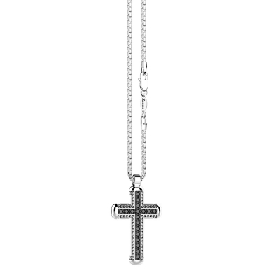Zancan silver necklace with cross pendant and black stones.