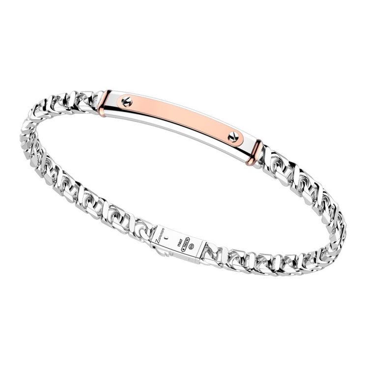 Bracciale in argento con inserto in oro rosa.
