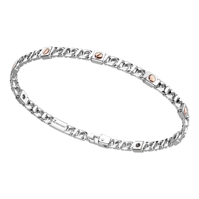 Bracciale in argento con inserto in oro rosa.