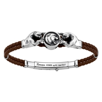 Bracciale con pistola in argento, kevlar nero e smalto nero.