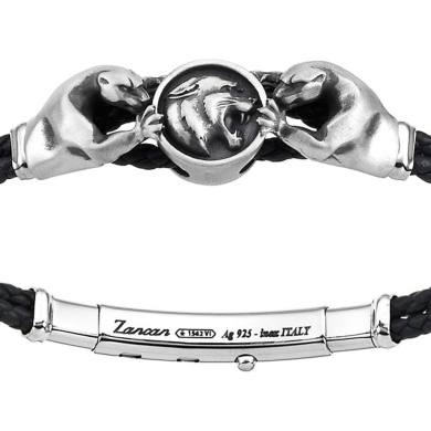 Bracciale con pistola in argento, kevlar nero e smalto nero.