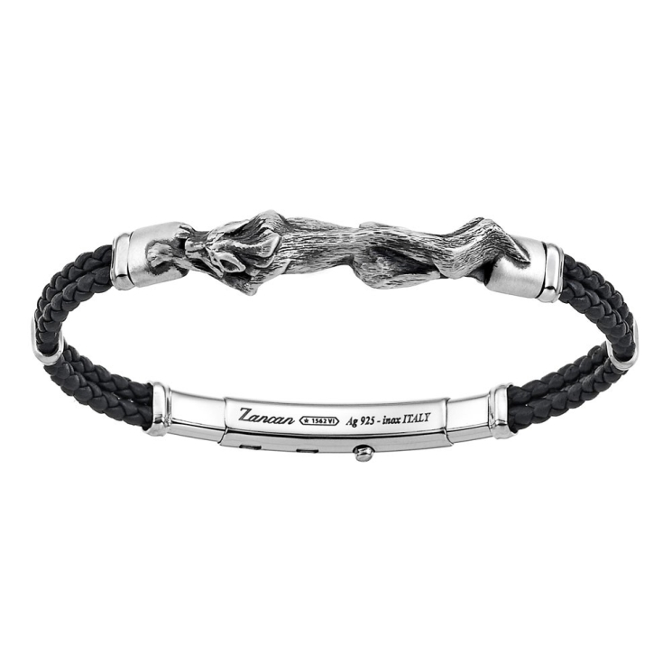 Bracciale con pistola in argento, kevlar nero e smalto nero.