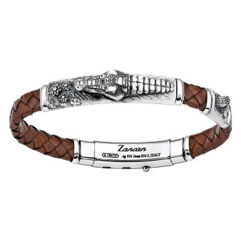 Bracciale con pistola in argento, kevlar nero e smalto nero.