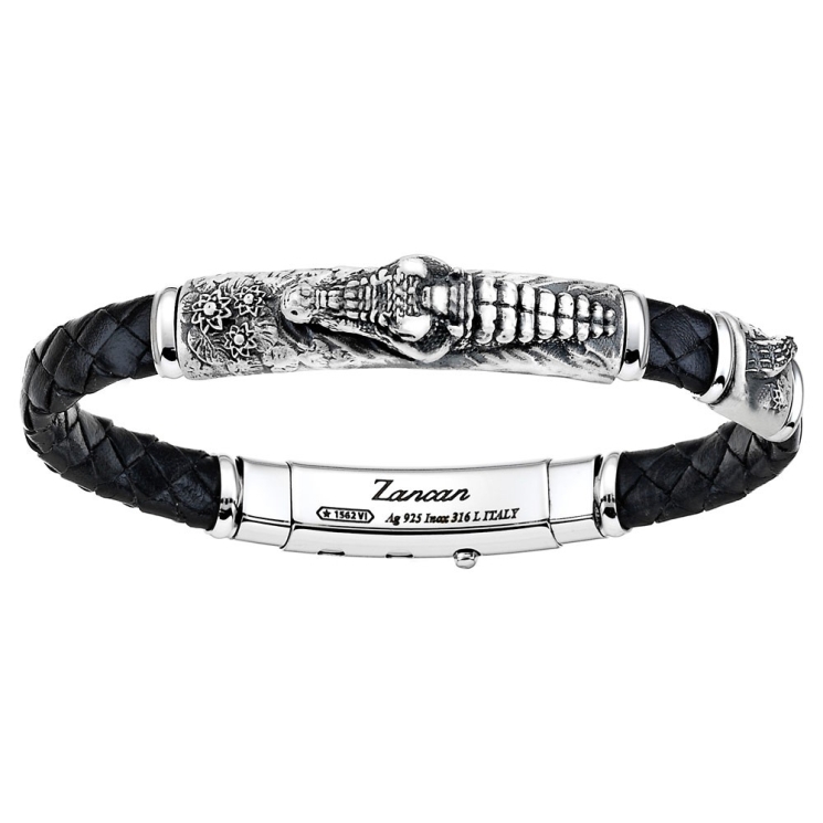 Bracciale con pistola in argento, kevlar nero e smalto nero.