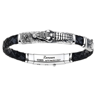 Bracciale con pistola in argento, kevlar nero e smalto nero.