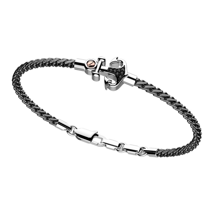 Zancan-Armband aus Silber mit Anker und schwarzen Edelsteinen.