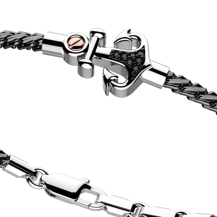 Zancan silver bracelet with anchor and black stones.