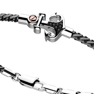 Zancan silver bracelet with anchor and black stones.