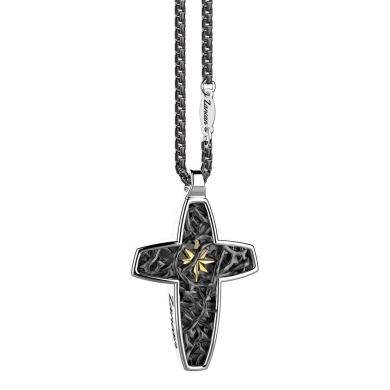Collana in argento con pendente a croce nero