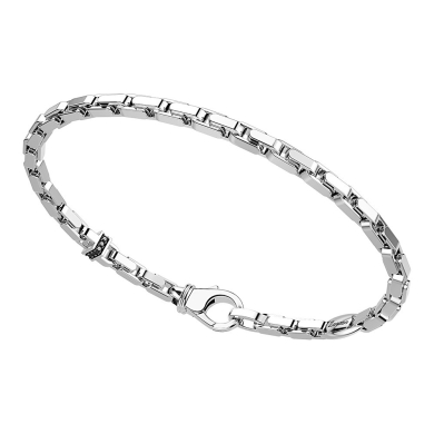 Pulsera Zancan de plata con malla veneciana y piedras negras.