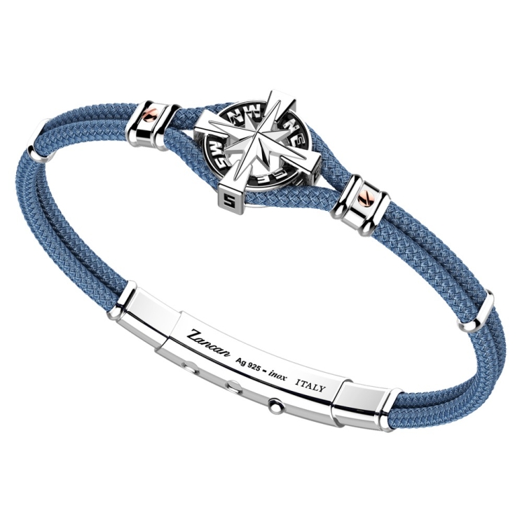Bracciale Zancan in kevlar con rosa dei venti in argento.