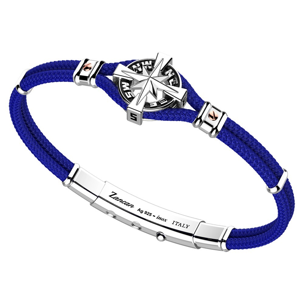 Bracciale Zancan in kevlar con rosa dei venti in argento.