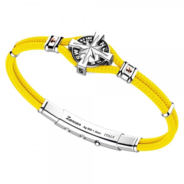 Bracciale Zancan in kevlar con rosa dei venti in argento.