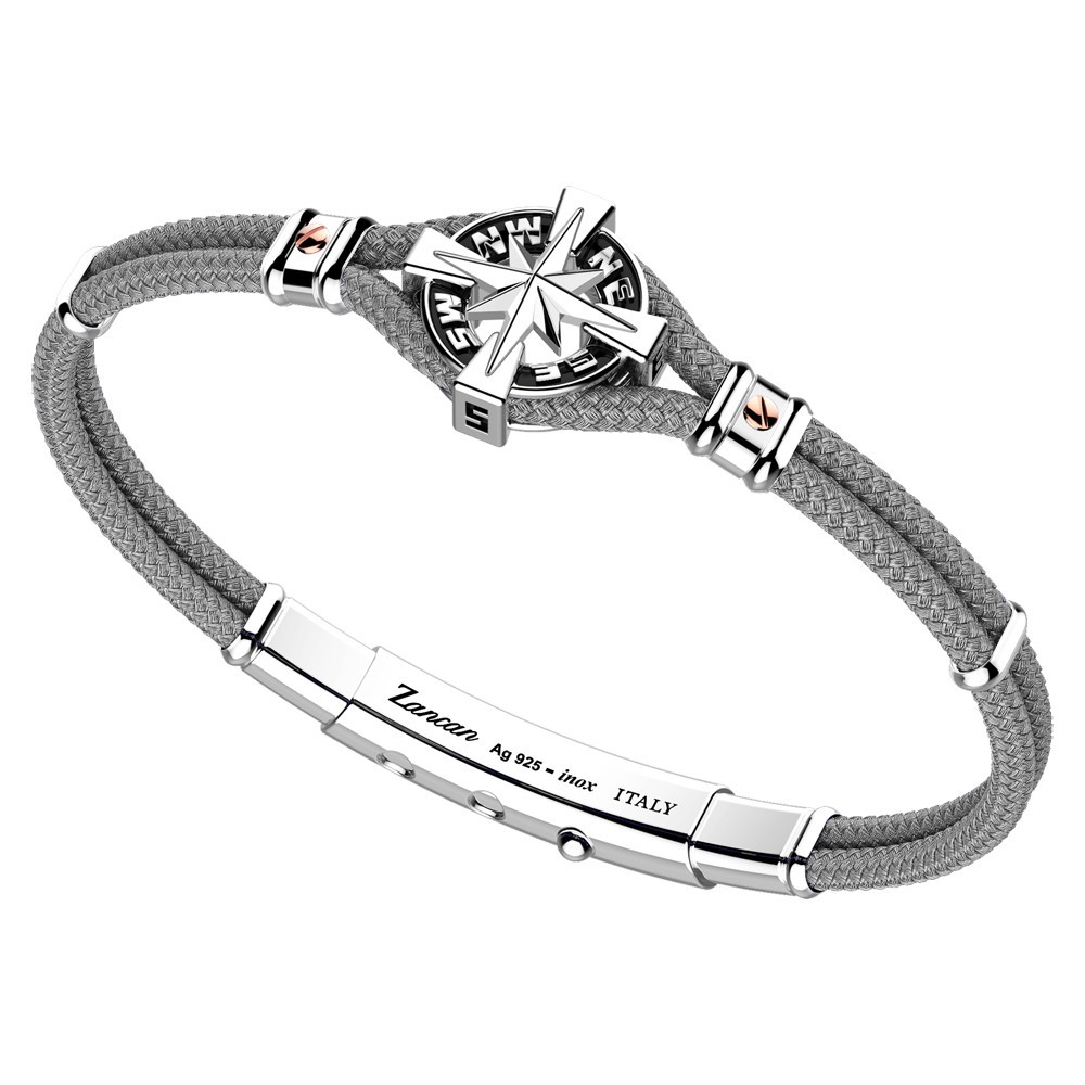 Pulsera Zancan de kevlar con rosa de los vientos de plata.