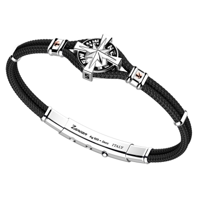 Bracciale Zancan in kevlar con rosa dei venti in argento.