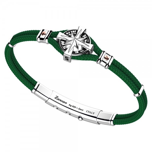 Bracciale Zancan in kevlar con rosa dei venti in argento.