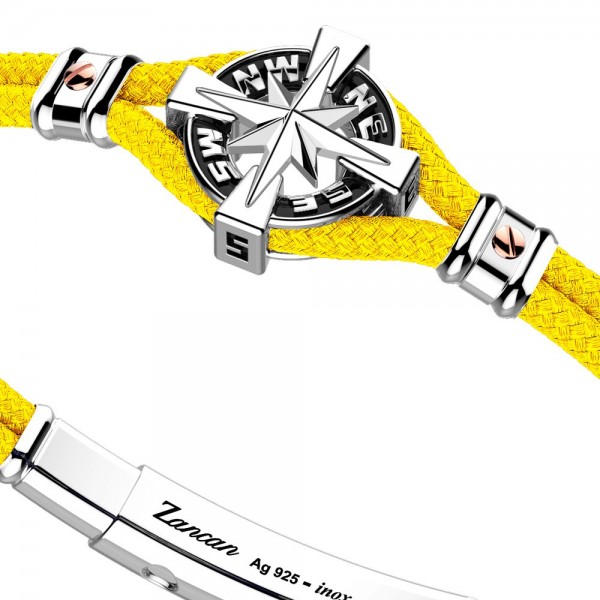 Bracciale Zancan in kevlar con rosa dei venti in argento.