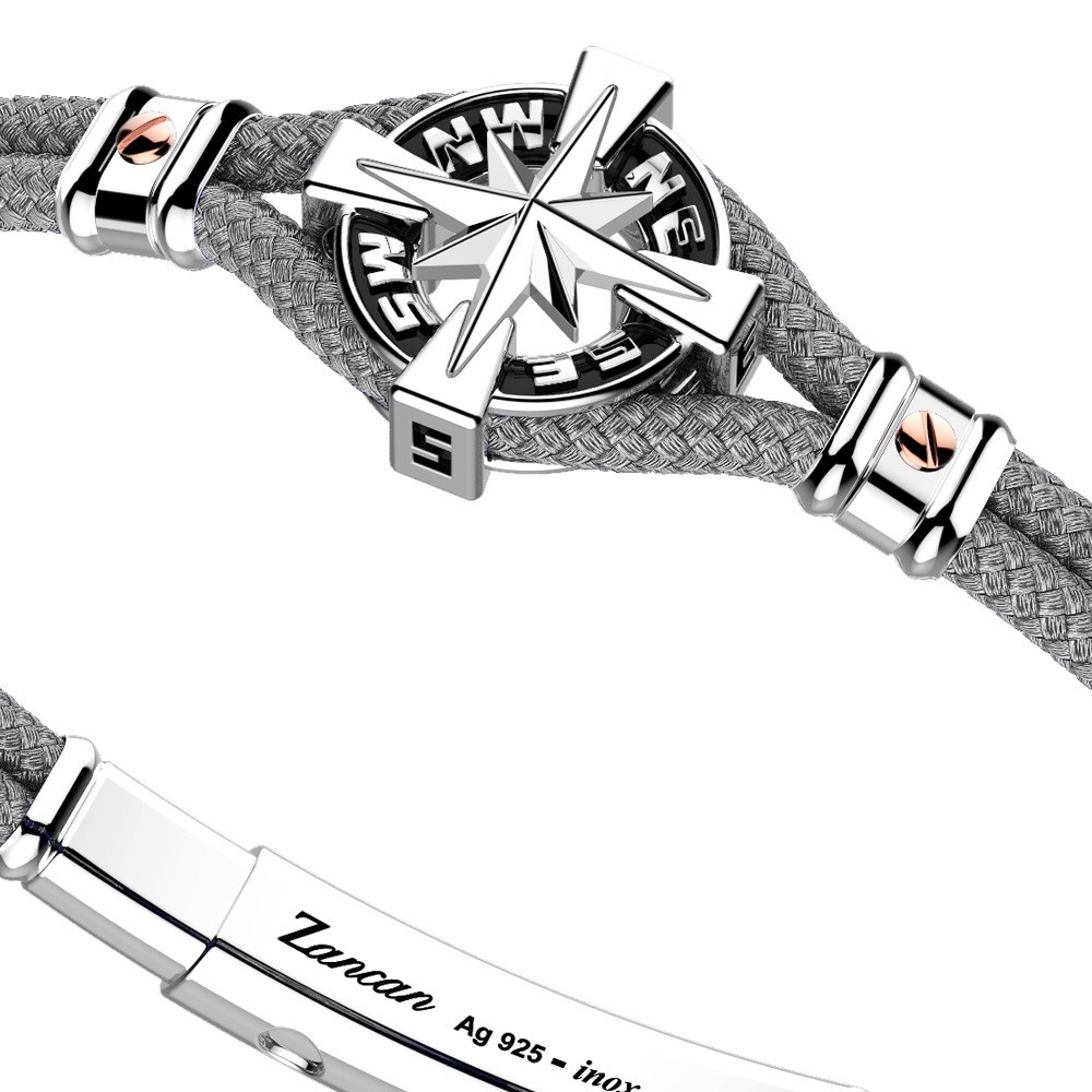 Pulsera Zancan de kevlar con rosa de los vientos de plata.
