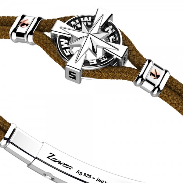 Bracciale Zancan in kevlar con rosa dei venti in argento.