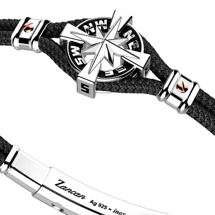 Pulsera Zancan de kevlar con rosa de los vientos de plata.