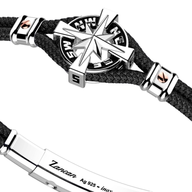 Bracciale Zancan in kevlar con rosa dei venti in argento.