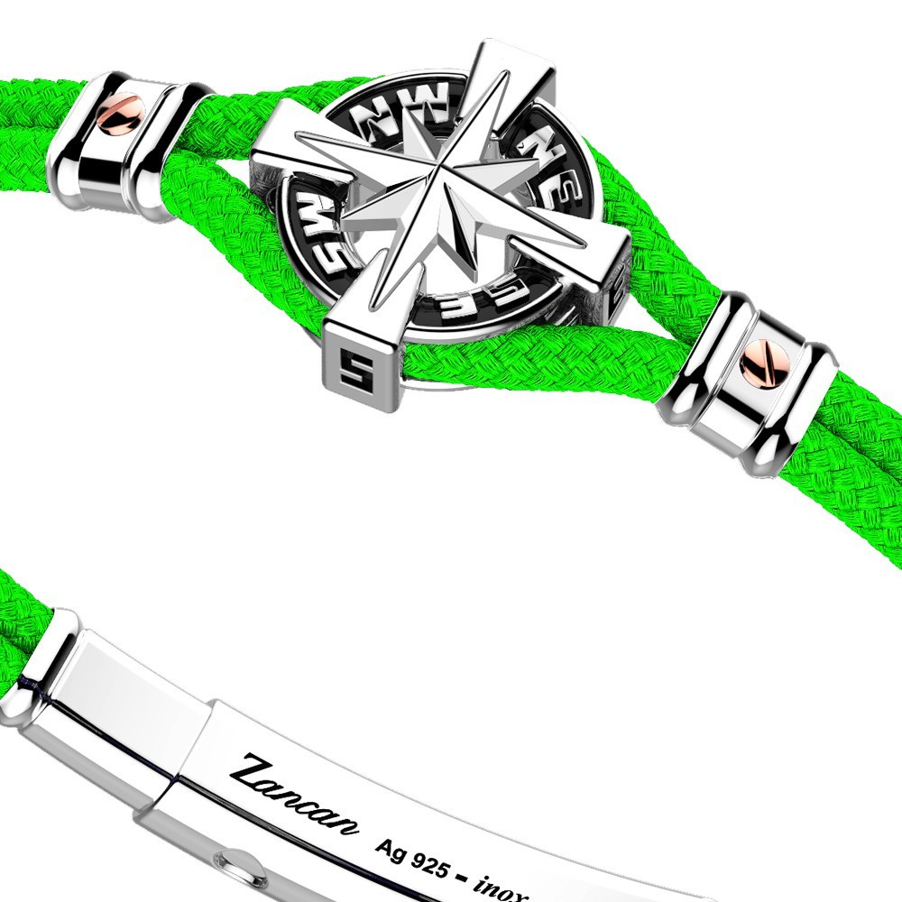 Pulsera Zancan de kevlar con rosa de los vientos de plata.