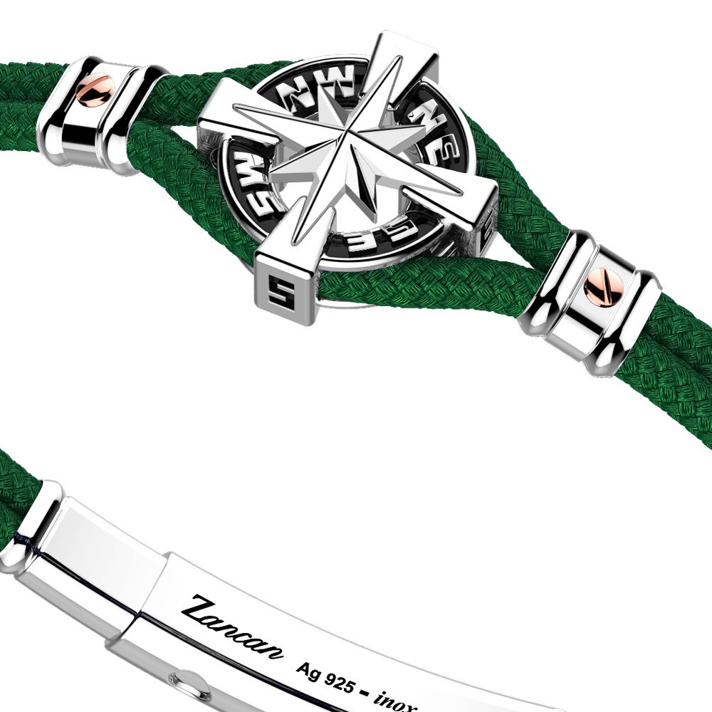 Bracciale Zancan in kevlar con rosa dei venti in argento.