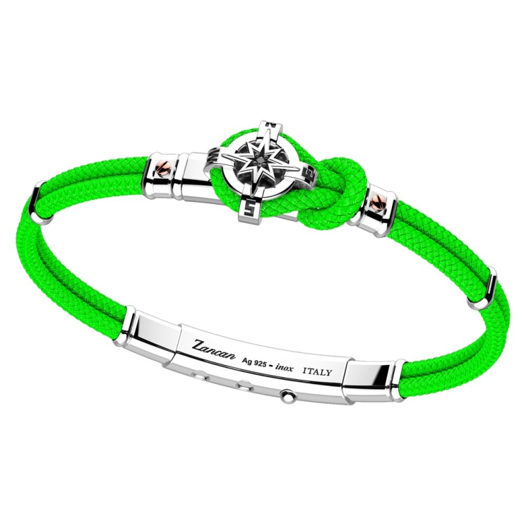 Bracciale in argento e silicone nero con dettagli in oro e smalto.