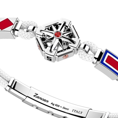 Bracciale in argento, oro e silicone nero con 3 bandiere marinare.