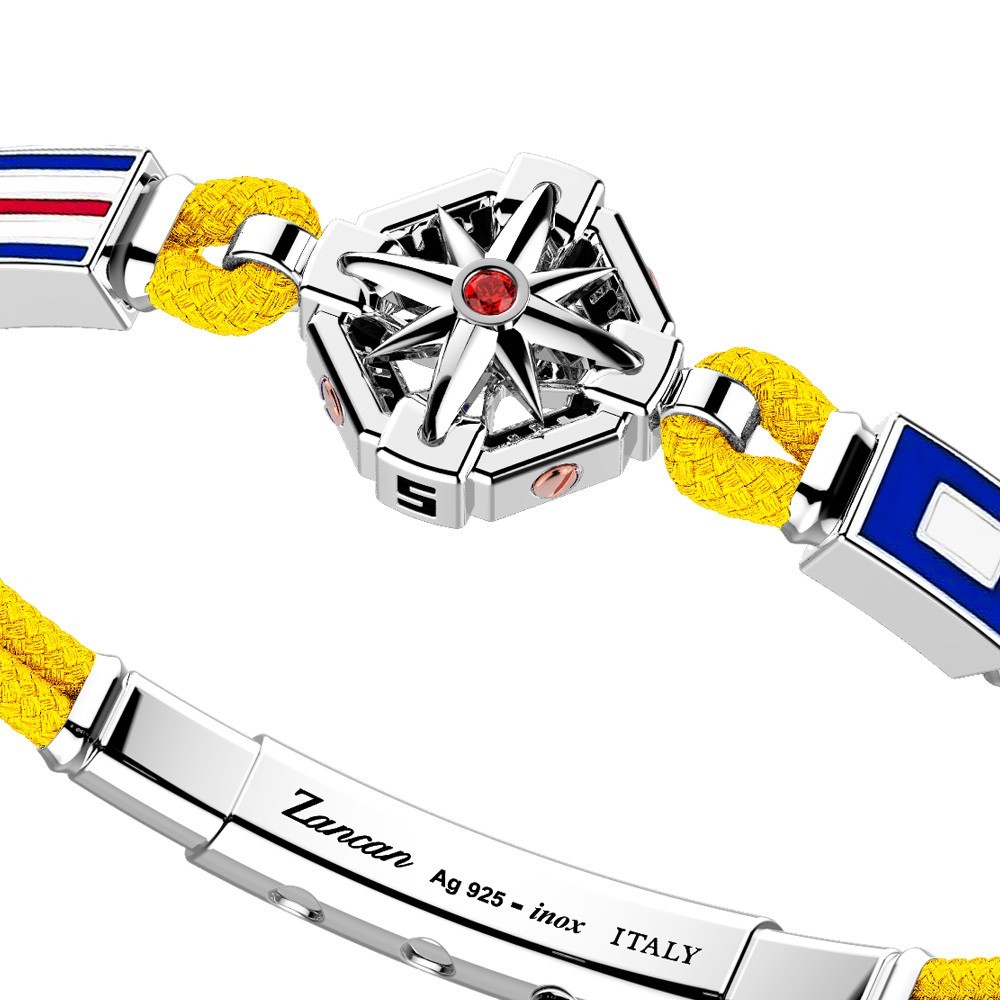Bracciale in argento, oro e silicone nero con 3 bandiere marinare.