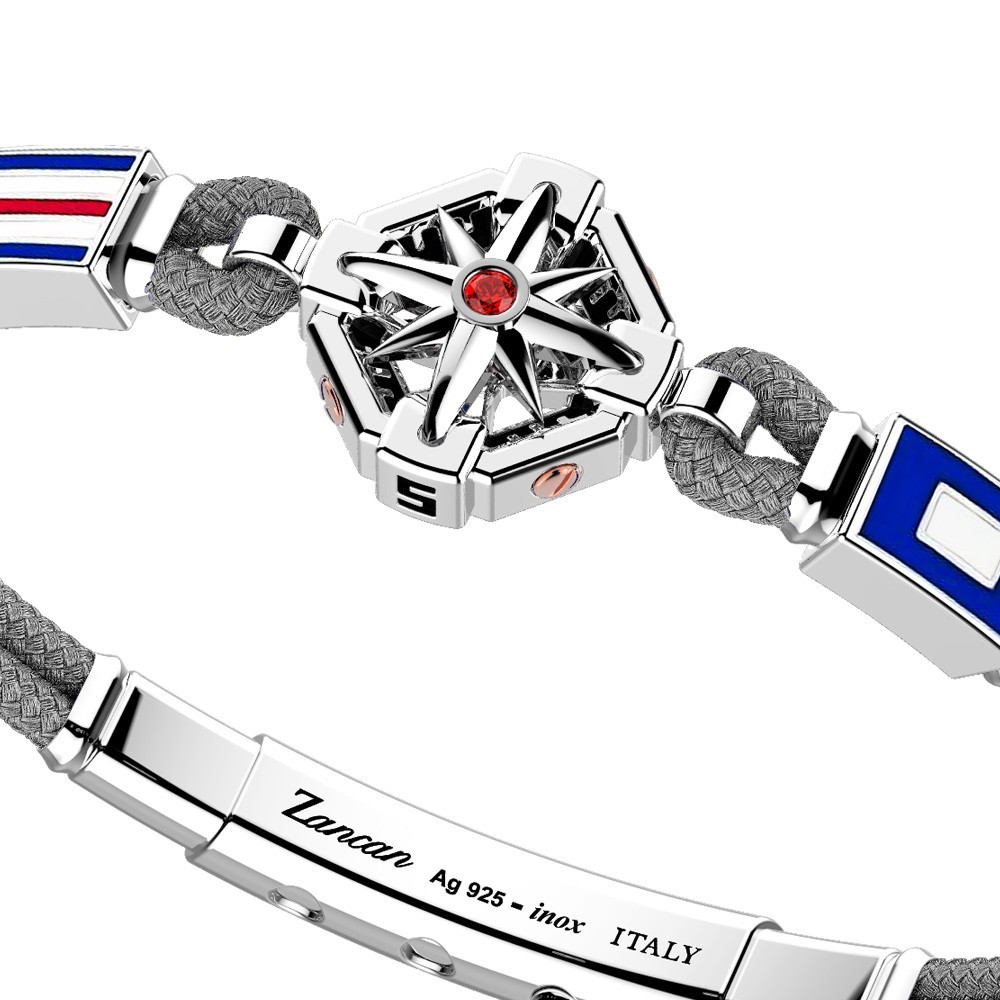 Bracciale in argento, oro e silicone nero con 3 bandiere marinare.