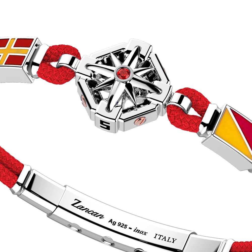 Bracciale in argento, oro e silicone nero con 3 bandiere marinare.