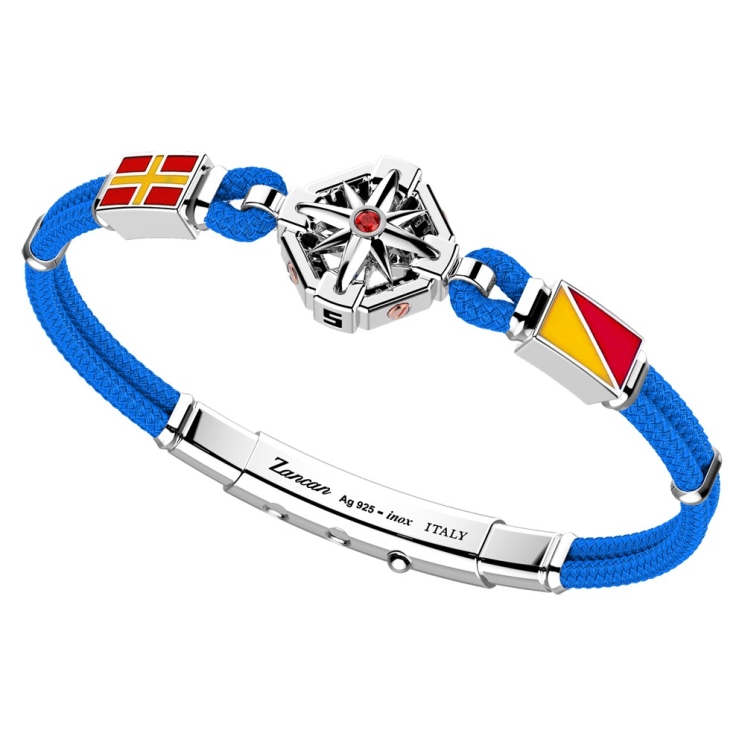Bracciale in argento, oro e silicone nero con 3 bandiere marinare.