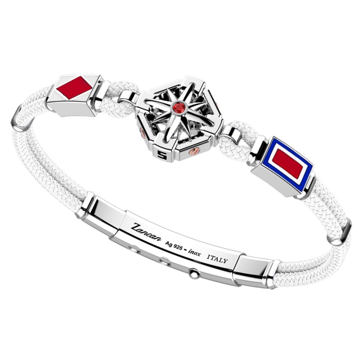 Bracciale in argento, oro e silicone nero con 3 bandiere marinare.