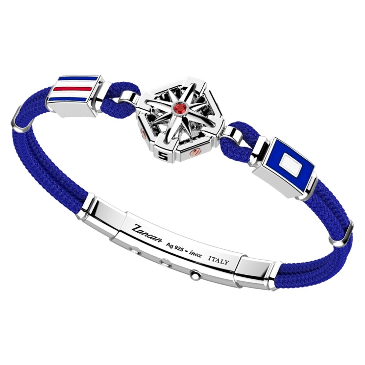 Bracciale in argento e silicone nero con dettagli in oro e smalto.