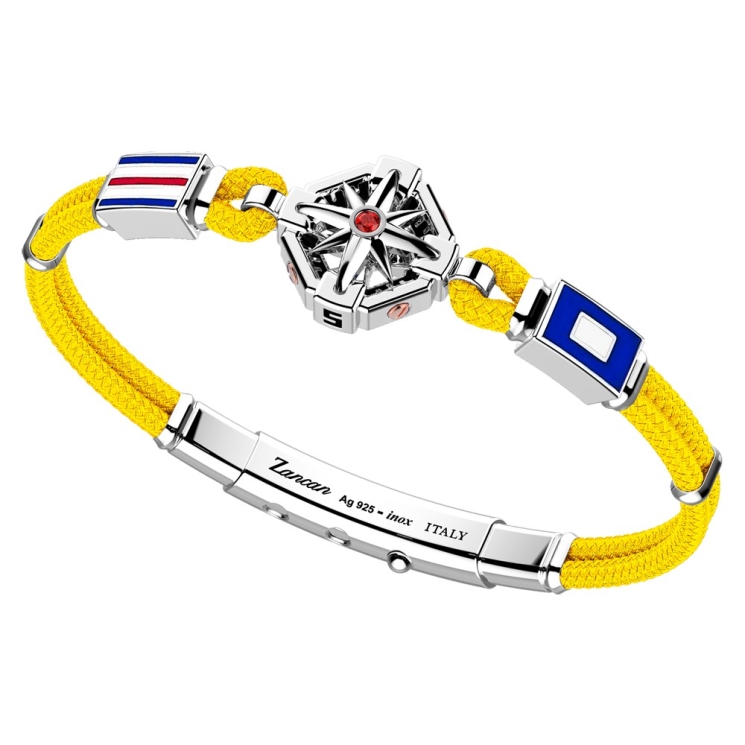 Bracciale in argento, oro e silicone nero con 3 bandiere marinare.