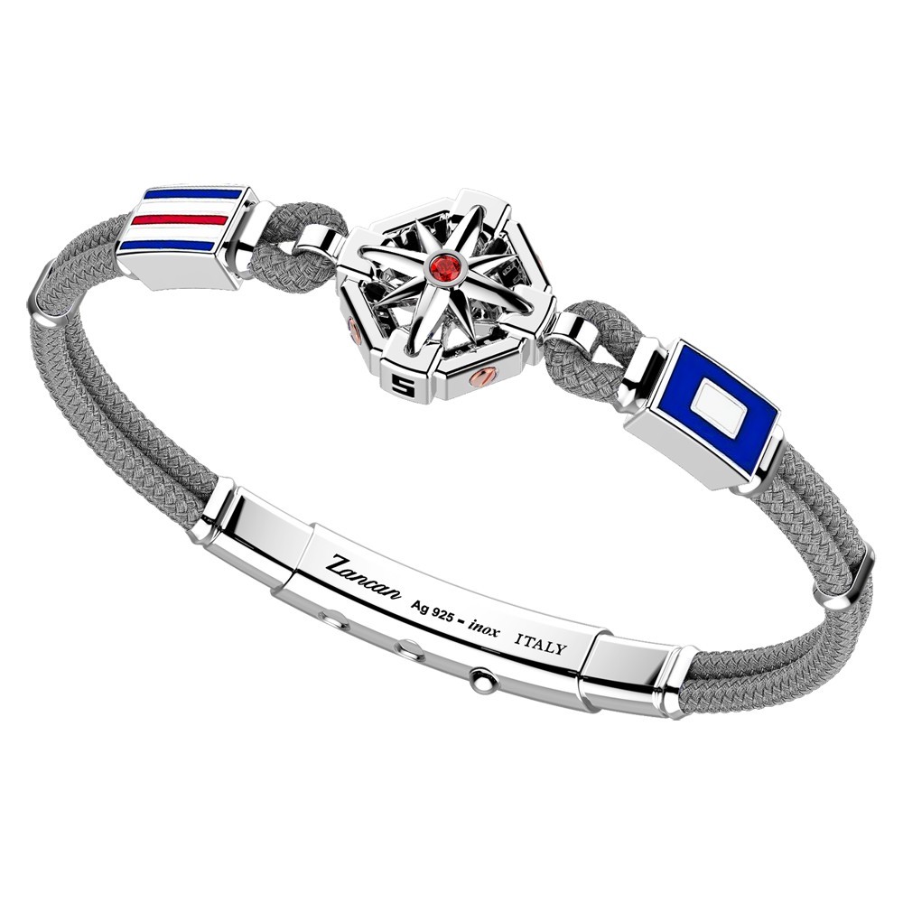 Bracciale in argento, oro e silicone nero con 3 bandiere marinare.