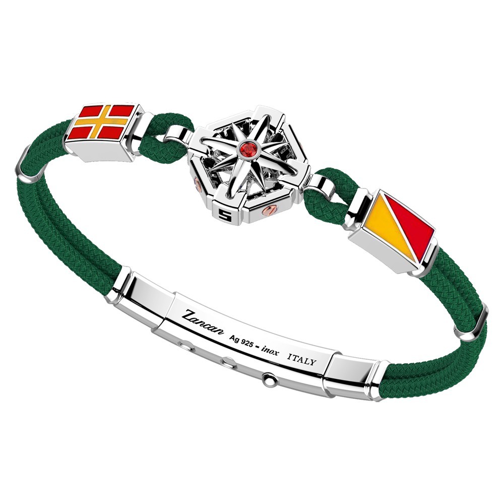 Bracciale in argento e silicone nero con dettagli in oro e smalto.