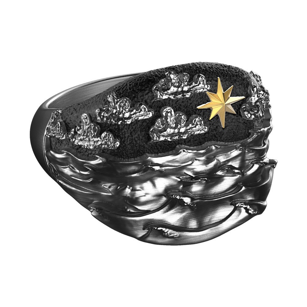 Anello  in argento con onde del mare.