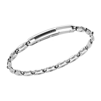 Pulsera Zancan solo malla de plata con piedras negras.