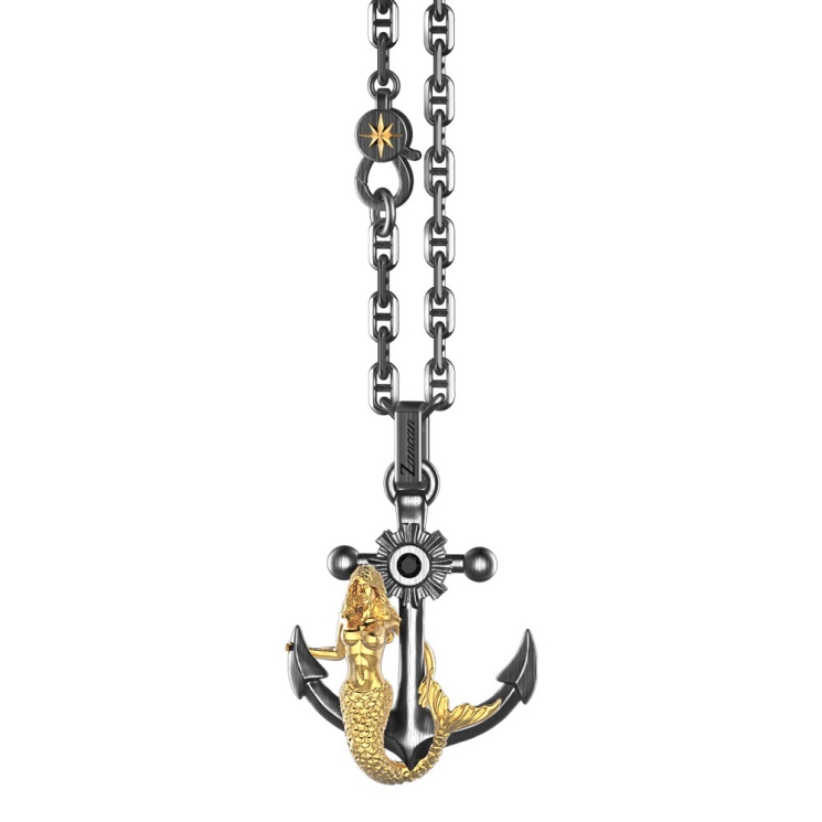 Collana in argento con pendente ad ancora e sirena.