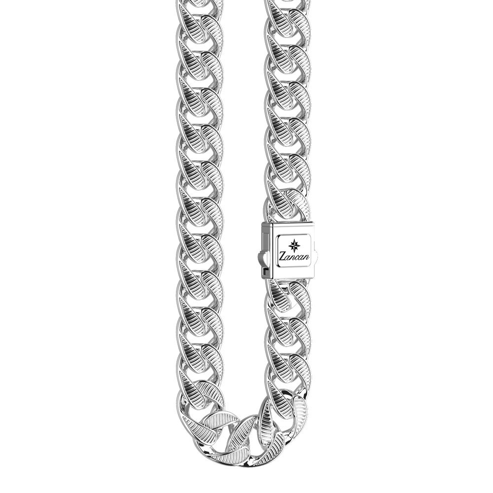 Collana in argento 925 con maglie striate.